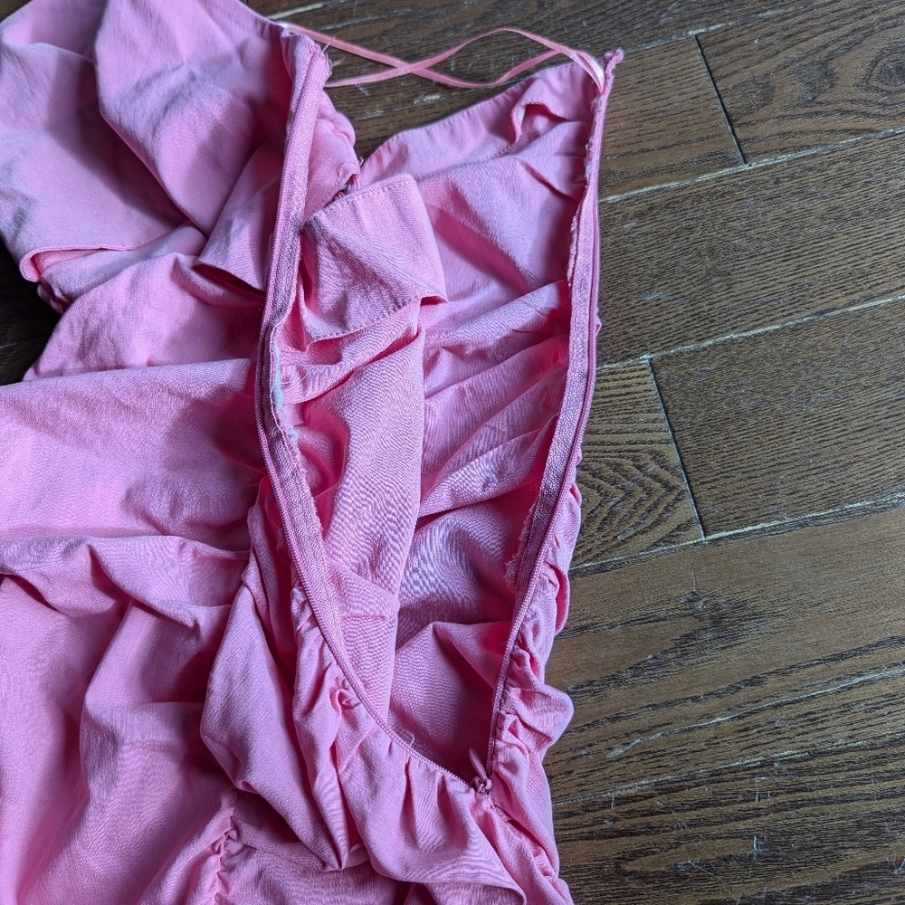 Zara Barbie Pink Cut-out Rushed Halter Mini Dress Womens Size S Cocktail Evening - Picture 9 of 13